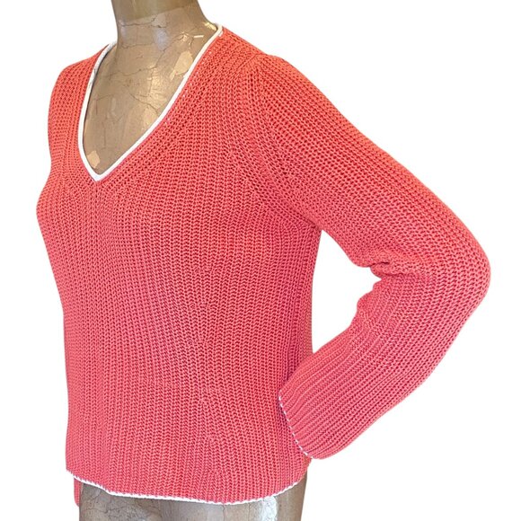 Lorena Antoniazzi  Italian Cotton V-Neck Sweater M Coral & Cream 270N - Picture 1 of 7